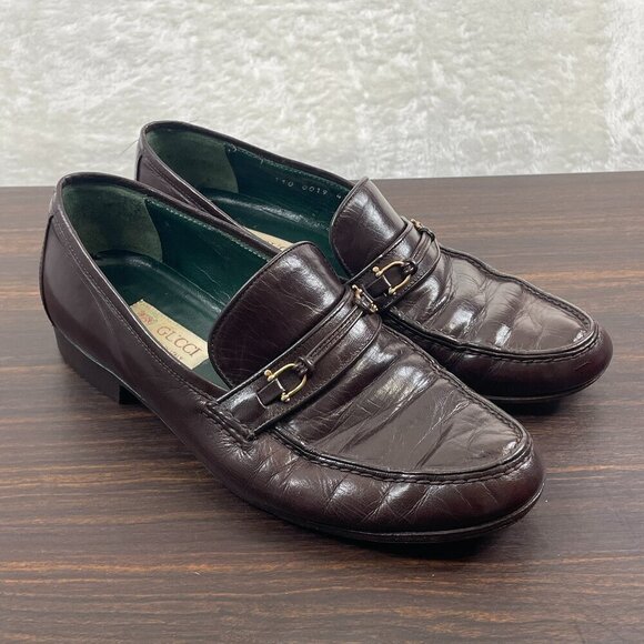 Vintage Gucci Leather Horse bit Loafers Mens Size 41 US 7.5 Burgundy Slip On - Picture 1 of 11